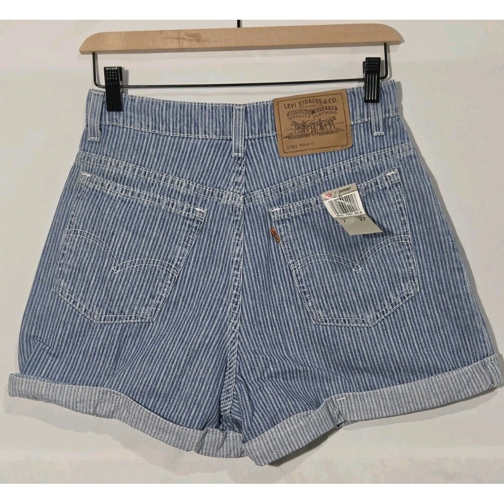 NWT 90s Levis 954 High Waisted Jean Shorts Orange Tab Sz 7 Hickory Striped Rare‎